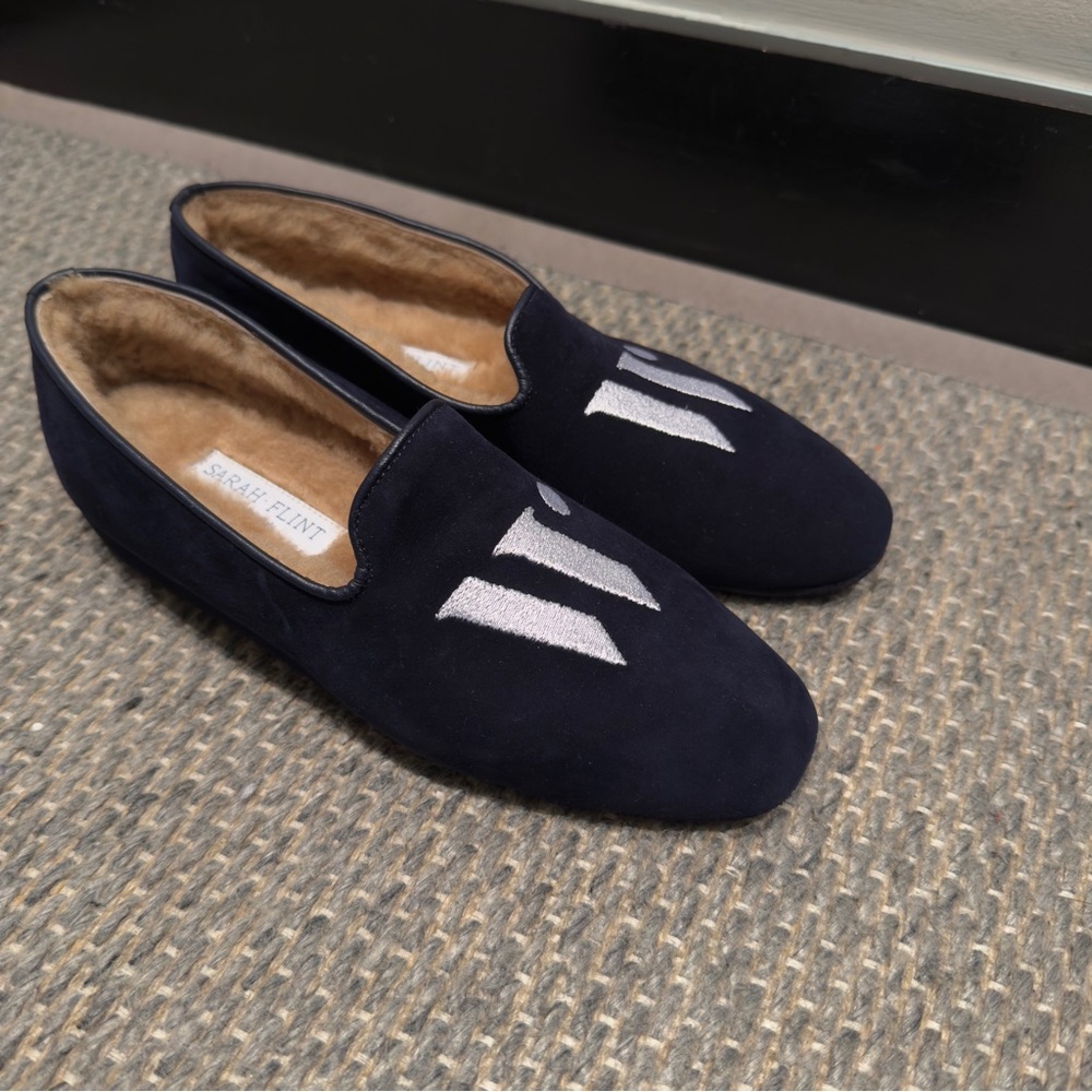 Sarah Flint x Wunderkind “W” Navy Blue Suede Slipper Flats Size 36 Women’s